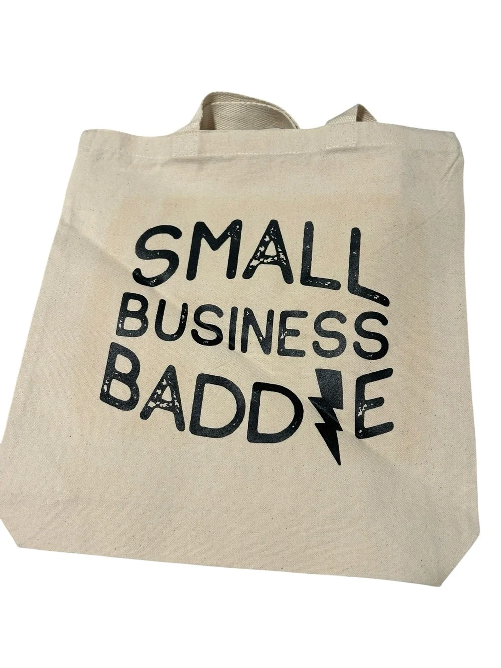 Canvas Tote Bag homemade - Small Business Baddie Print (Natural/Black)